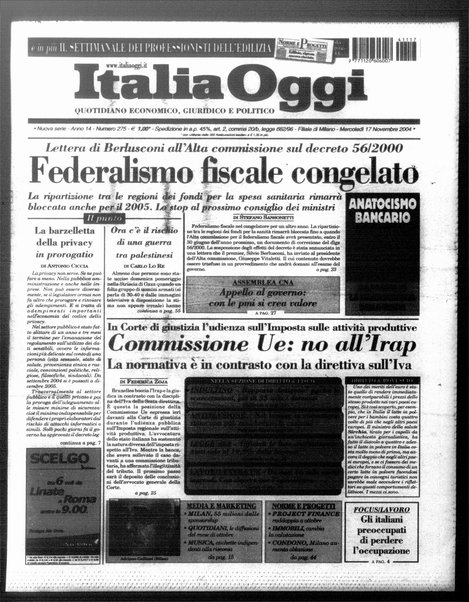 Italia oggi : quotidiano di economia finanza e politica